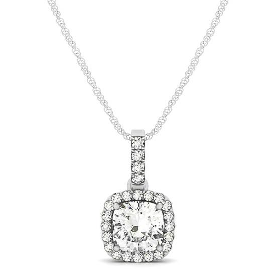 Pear Shaped Sapphire & Diamond Milgrain Double Halo Necklace in White Gold,  18