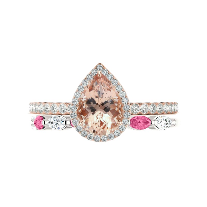 Oval and Pink Diamond Halo Three Stone Engagement Ring for Laurel | Cynthia  Britt