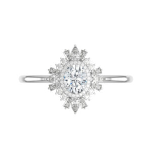 1 Carat Oval Moissanite & Art Deco Diamond Halo Ring