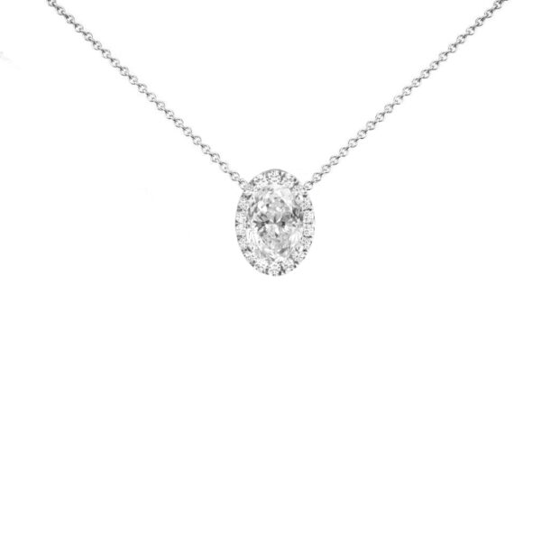 1 Carat Oval Diamond & Halo Necklace