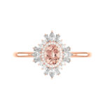 1 Carat Oval Pink Padparadscha Sapphire & Diamond Art Deco Halo Ring