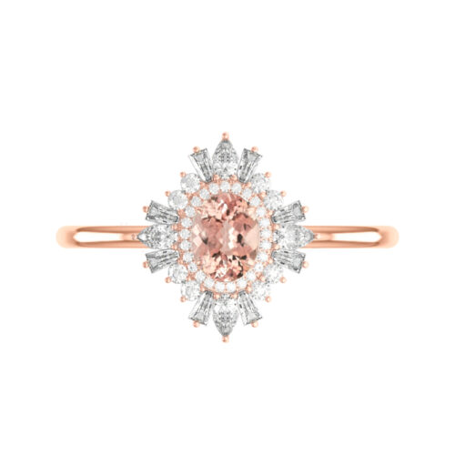 1 Carat Oval Pink Padparadscha Sapphire & Diamond Art Deco Halo Ring