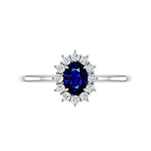1 Carat Oval Blue Sapphire & Diamond Cluster Halo Ring