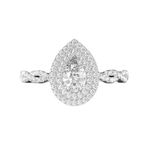 1 Carat Pear Diamond & Double Halo Twisted Band Ring