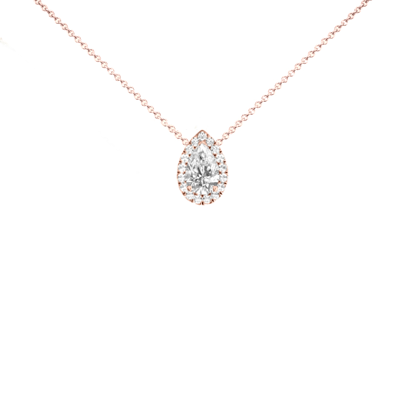 Diamond Pear-Shaped Necklace in White, Yellow or Rose Gold