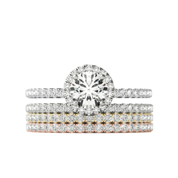 1.00 Carat Round Forever One Moissanite & Diamond Halo Tri Color Diamond Stackable Ring Set