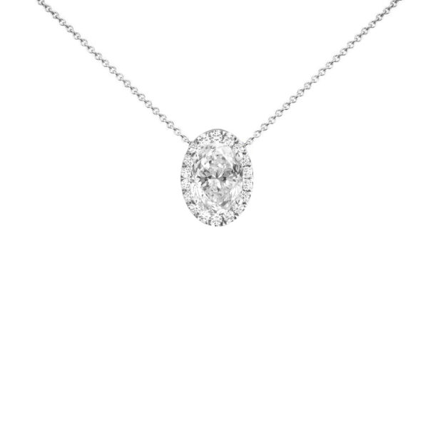 1.50 Carat Oval Diamond & Halo Necklace