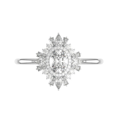 1.30 Carat Oval Diamond & Art Deco Halo Ring