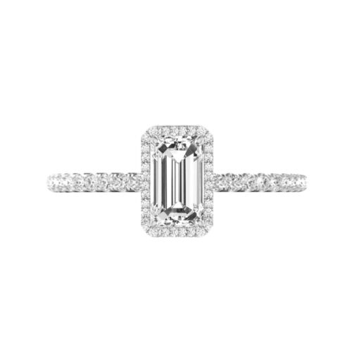 1.50 Carat Elongated Emerald Diamond & Double Edge Halo Ring