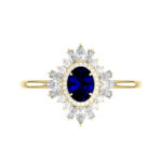 1.50 Carat Oval Blue Sapphire & Diamond Art Deco Halo Ring