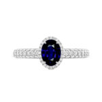 1.50 Carat Oval Blue Sapphire & Diamond Double Edge Halo Three Row Ring