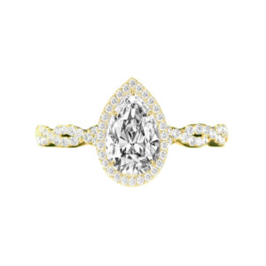1.50 Carat Pear Moissanite & Double Edge Halo Twisted Pave Band Ring