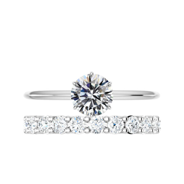 1.50 ct Round Moissanite Six Prong Solitaire & 2.8mm Diamond Eternity Band Set