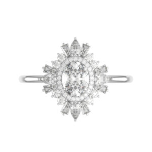 1.80 Carat Oval Diamond & Art Deco Halo Ring