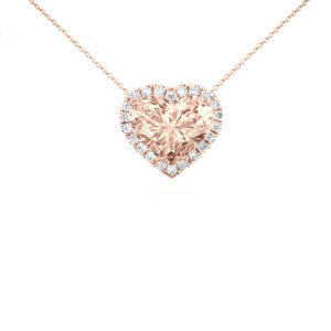 10 Carat Heart Morganite & Diamond Halo Necklace