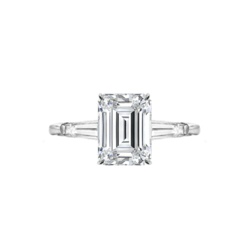 3 carat emerald diamond baguette three stone ring