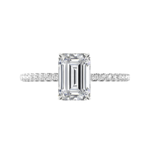 3.30 Carat Emerald Moissanite & Diamond Hidden Halo Ring