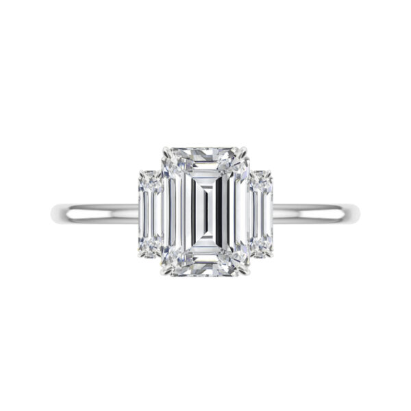 3 Carat Emerald Moissanite & Vertical Diamond Baguette Ring
