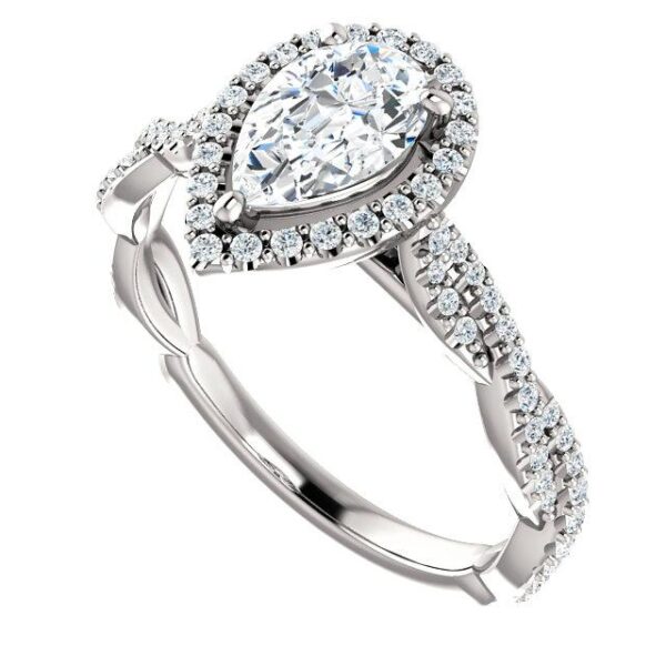 0.70 Carat Pear Diamond & Halo Twisted Shank Engagement Ring