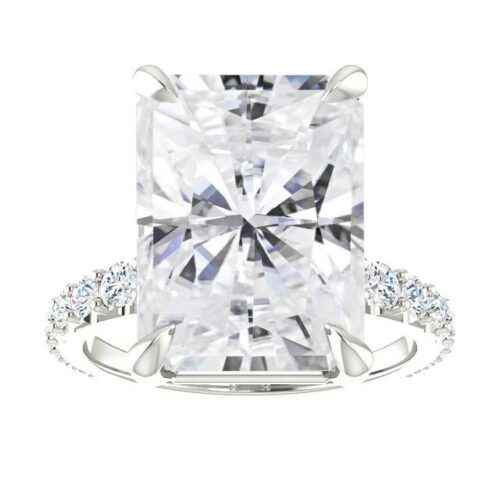 9.30 Carat Radiant Cut Forever One Moissanite & Diamond Engagement Ring