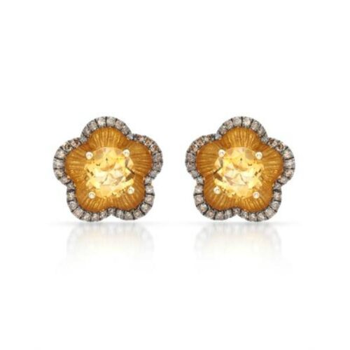 Citrine & Brown Diamond Flower Earrings