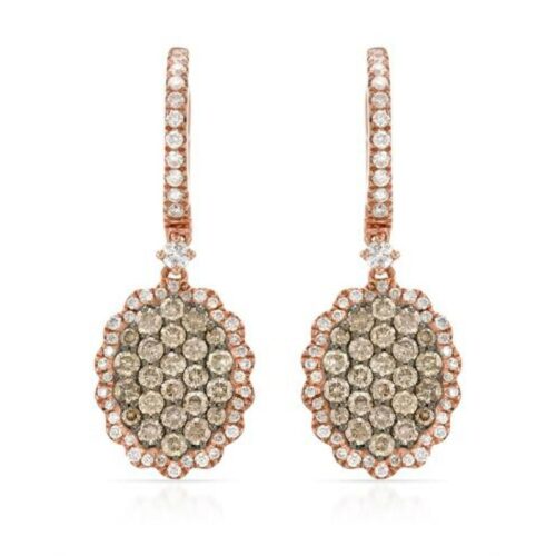 White Diamond & Brown Diamond Cluster Earrings