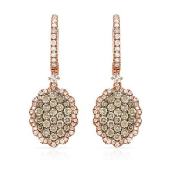 White Diamond & Brown Diamond Cluster Earrings