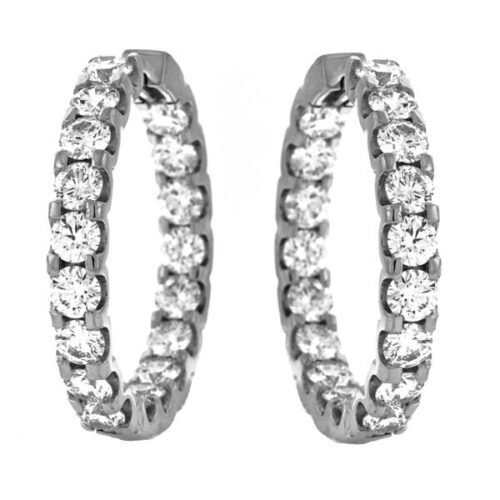 4.50 Carat Diamond Hoop Earrings 18k White Gold