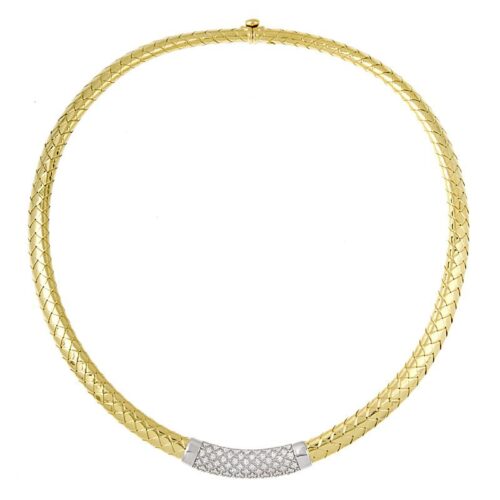 18k Yellow Gold Woven Necklace with Diamonds