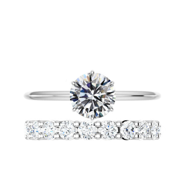 2 ct Round Moissanite Six Prong Solitaire & 3mm Diamond Eternity Band Set