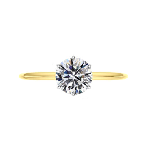 2 ct Round Moissanite Six Prong Knife Edge Solitaire Two Tone Ring