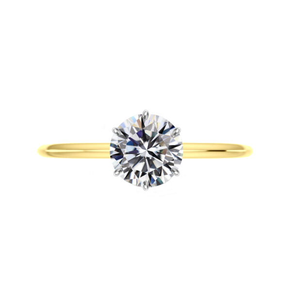 2 ct Round Moissanite Six Prong Knife Edge Solitaire Two Tone Ring