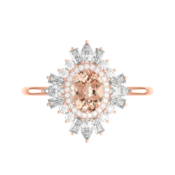 2 Carat Oval Pink Morganite & Diamond Art Deco Halo Ring