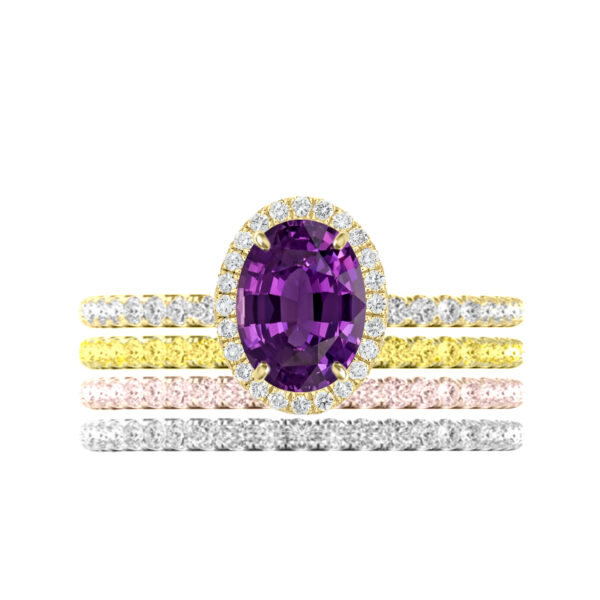 2.00 Purple Sapphire Ring & Tri-Color Diamond Stackable Bands