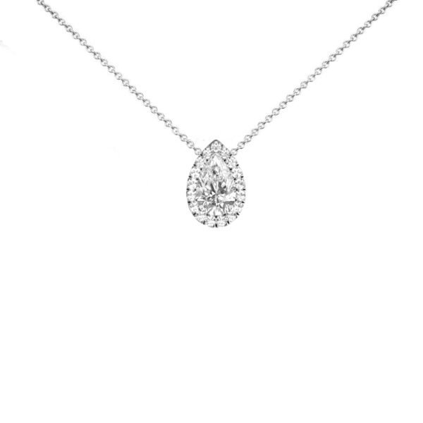 2 Carat Pear Diamond & Halo Pendant Necklace