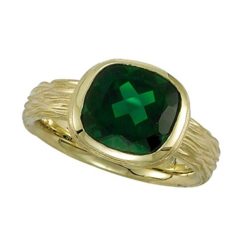 4.50 Carat Cushion Green Chrome Diopside Textured Twig Ring