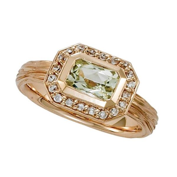 1.50 Emerald Green Amethyst & Diamond Halo Twig Ring