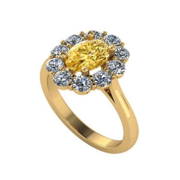 1.50 Carat Oval Fancy Intense Yellow Diamond & Halo Flower Ring