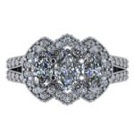 2.20 ct Marquise Diamond Three Stone & Halo Engagement Ring