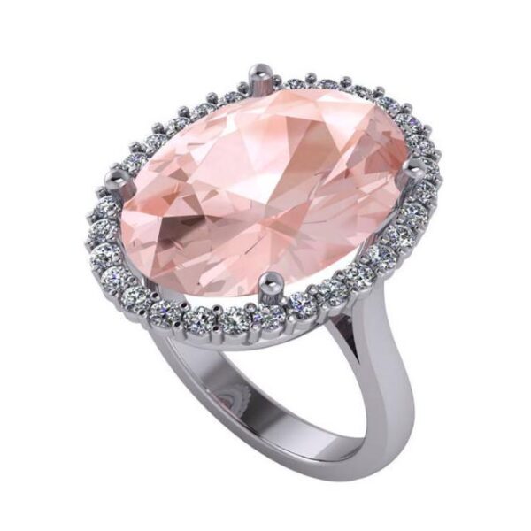 10 Carat Oval Pink Morganite & Diamond Halo Statement Ring