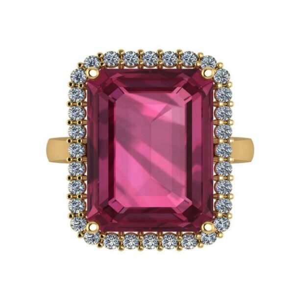 15.00 Carat Emerald Pink Tourmaline & Diamond Halo Statement Ring