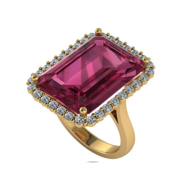 15.00 Carat Emerald Pink Tourmaline & Diamond Halo Statement Ring