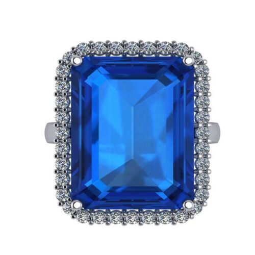 27 Carat Emerald Blue Topaz & Diamond Cocktail Ring