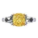 3.00 Carat Cushion Fancy Intense Yellow Diamond & Bullet Diamond Ring