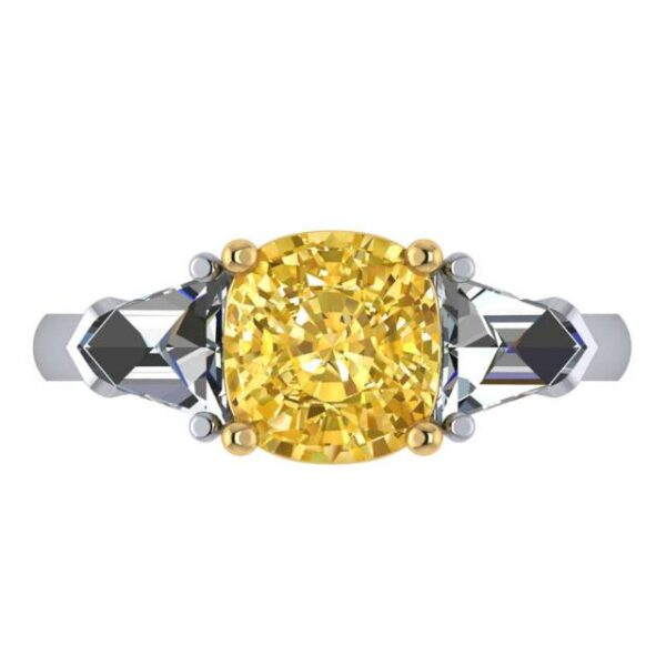 3.00 Carat Cushion Fancy Intense Yellow Diamond & Bullet Diamond Ring