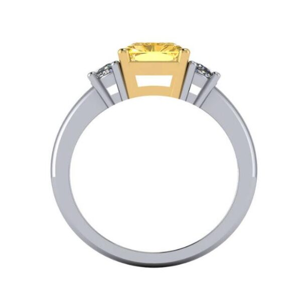 2.00 Carat Radiant Fancy Intense Yellow Diamond & Half Moon Diamond Three Stone Ring