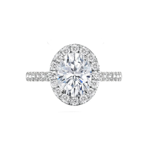 3 Carat Oval Forever One Moissanite & 2mm Diamond Halo Engagement Ring