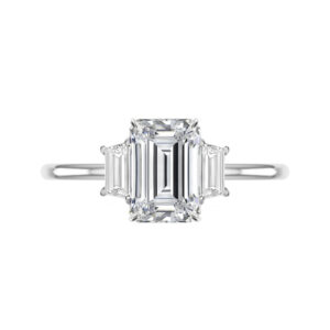 3 Carat Emerald Moissanite & Trapezoid Diamond Solitaire Ring