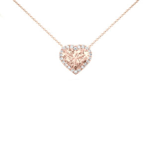 3 Carat Heart Morganite & Diamond Halo Necklace