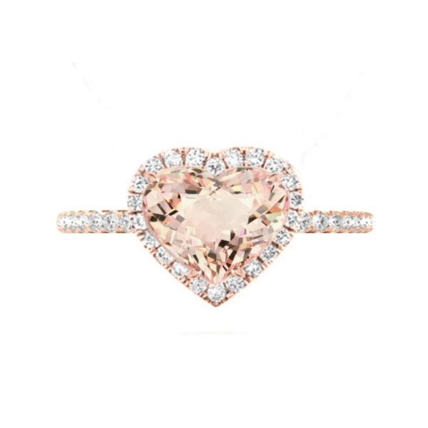 3 Carat Heart Morganite & Diamond Halo Rose Gold Ring